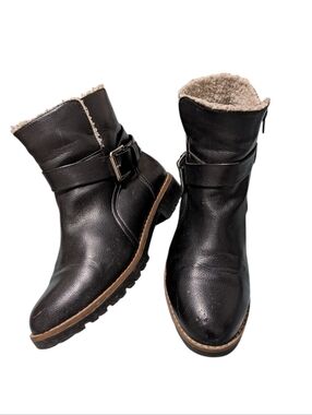 Nautica Black Faux Leather Shearling Ankle Booties with Buckle Women's 7.5